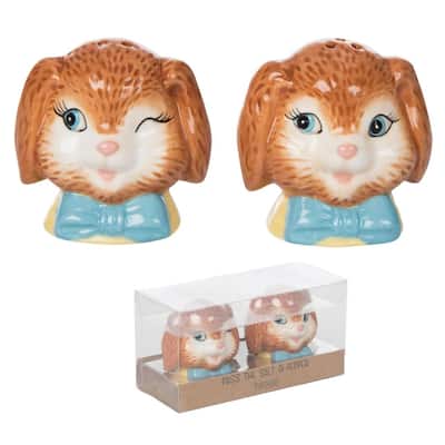Transpac Ceramic Retro Easter Bunny Salt and Pepper Set of 2 Home Decorations Easter
