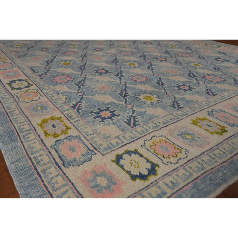 Hand Knotted Oriental 100% Wool Carpet Transitional All-Over Navy Blue & Blues Oushak Area Rug - 10' 10'' X 8' 2''