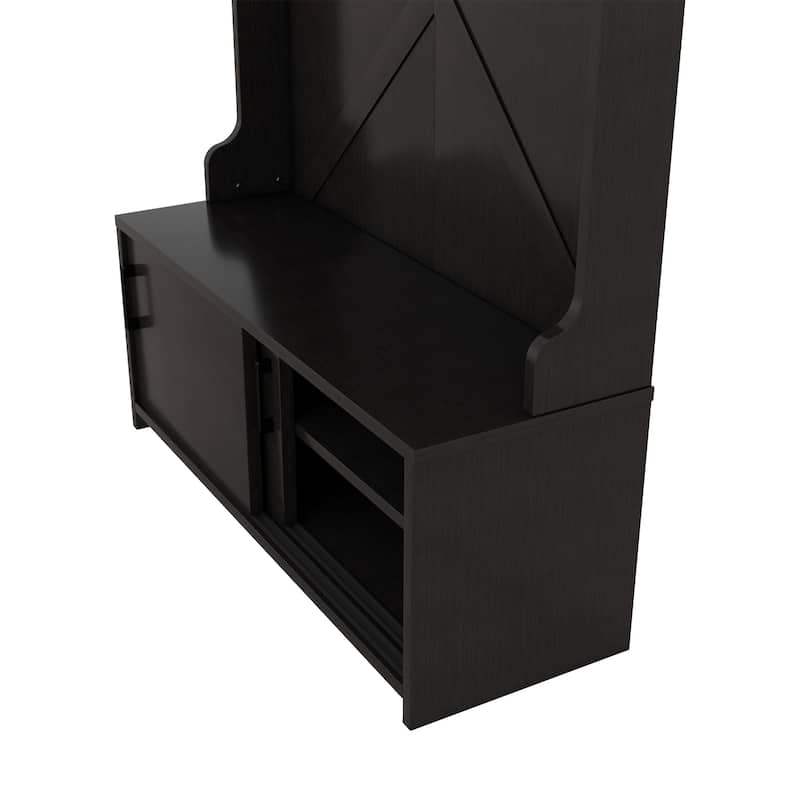 47.2"W Hall Tree Entryway Bench with Coat Rack with 5 Hanging Hooks and Shoe Cabinet