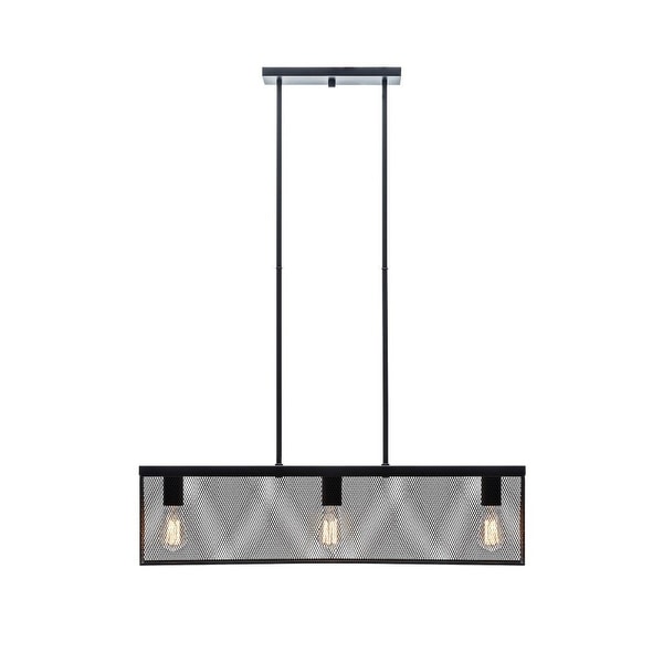 Globe 65019 Three Light Linear Pendant with Metal Mesh Shade, Black