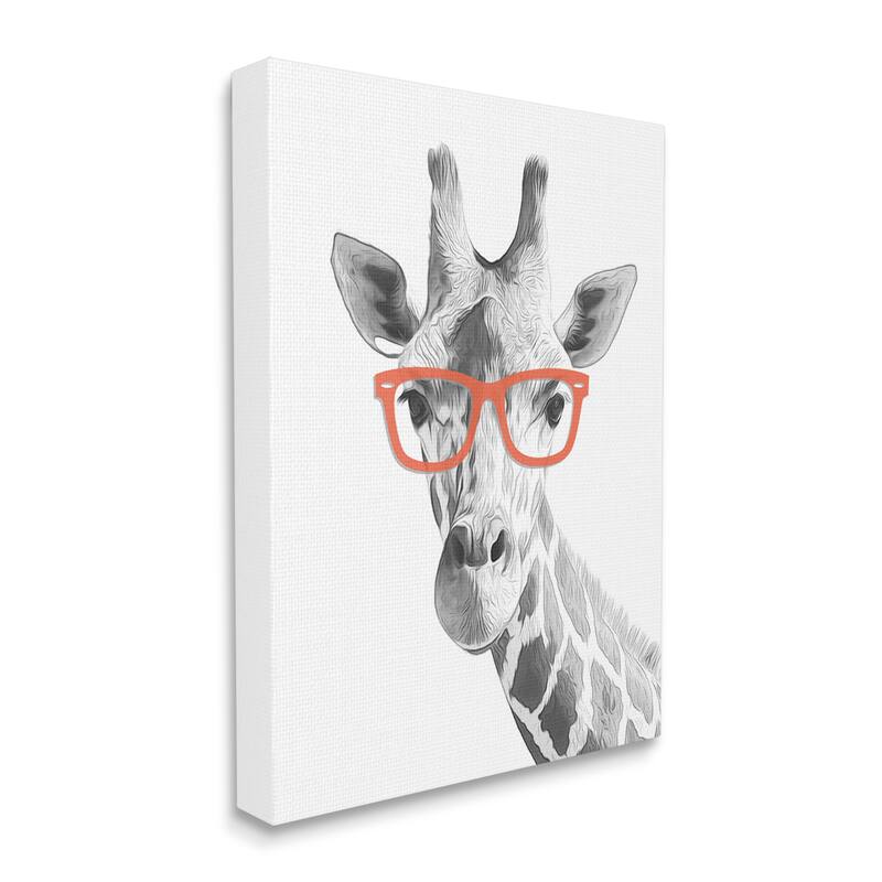 Stupell Monochrome Giraffe Portrait Wearing Red Glasses Design Canvas Wall Art