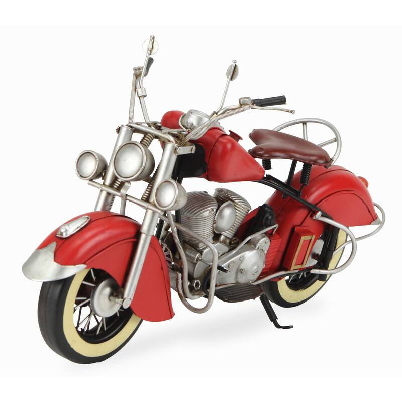 HomeRoots 8" Red and Silver Metal Hand Painted Model Motorcycle - 16' X '8' X '6
