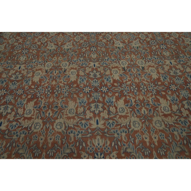 Hand Knotted Oriental 100% Wool Carpet Traditional All-Over Oranges & Rust Kerman Area Rug - 12' 7'' X 9' 6''
