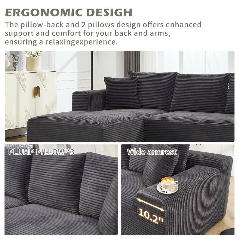 L-Shape 3-Seat Modular Sofa Memory Foam Sectional Couches with Oversized Chaise