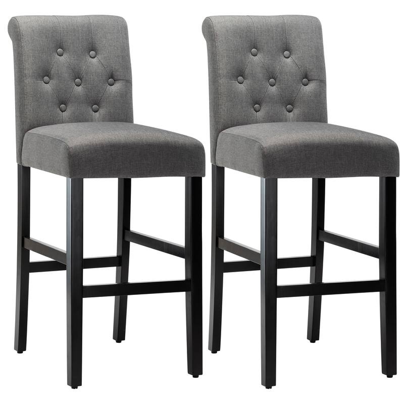 28 Inches Barstools Upholstered Bar Stools Pub Chairs with Button Tufted Back set of 2 - Grey-2-piece