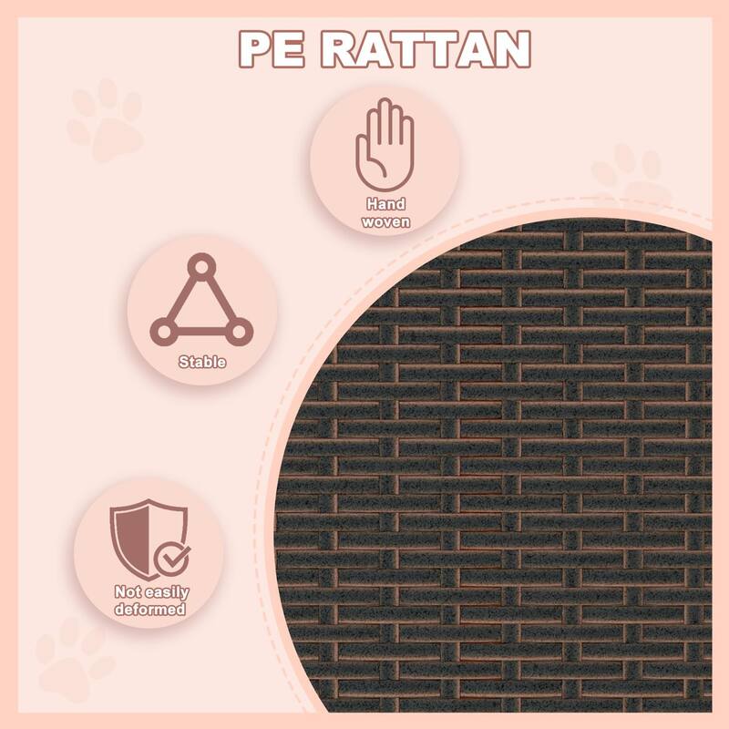 BOSSIN PE Rattan Dog House with Canopy - Indoor/Outdoor Shelter for Small/Medium Dogs, Removable Cushion - Patio,Yard, Poolside