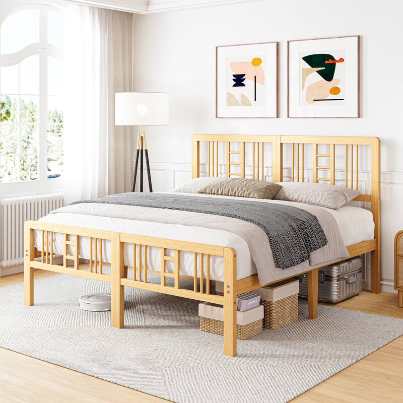 35 Inch Solid Bamboo Bed Frame with Headboard, Durable & Aesthetic Bedroom Upgrade