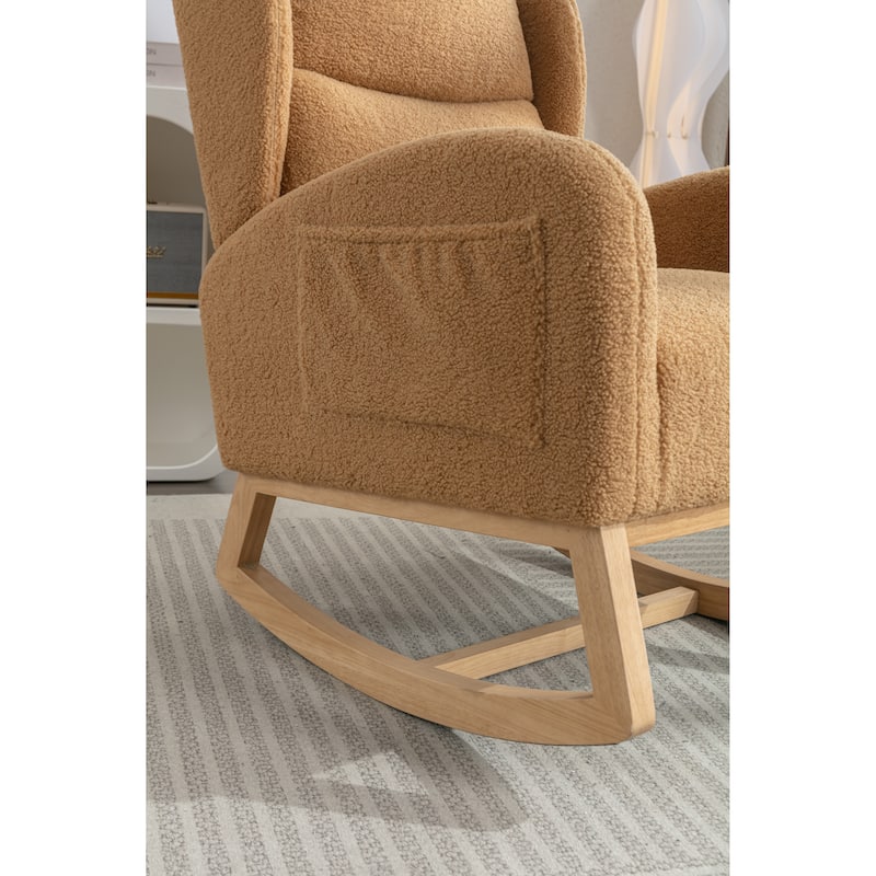 Teddy Fabric Rocking Chair With Packet Wood Legs