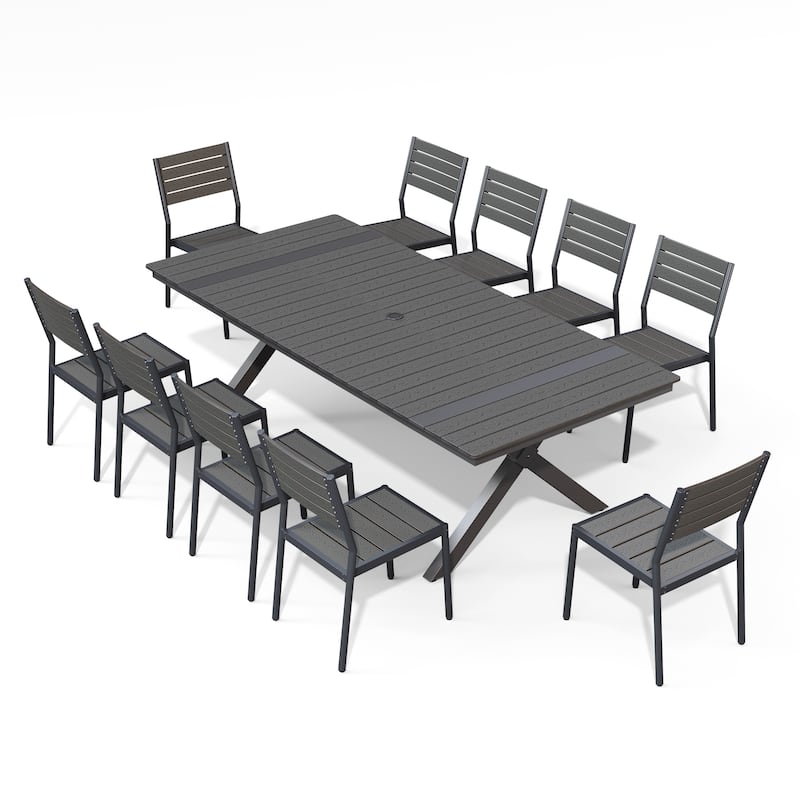 Pellebant 11-PC Aluminum X Frame Outdoor Patio Dining Set Table with Stackable Chairs - Black