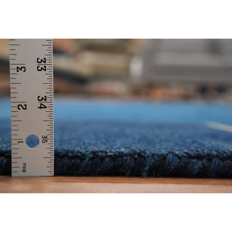 Hand Knotted Oriental 100% Wool Carpet Modern Geometric Navy Blue & Blues Gabbeh Area Rug - 12' 9'' X 9' 10''