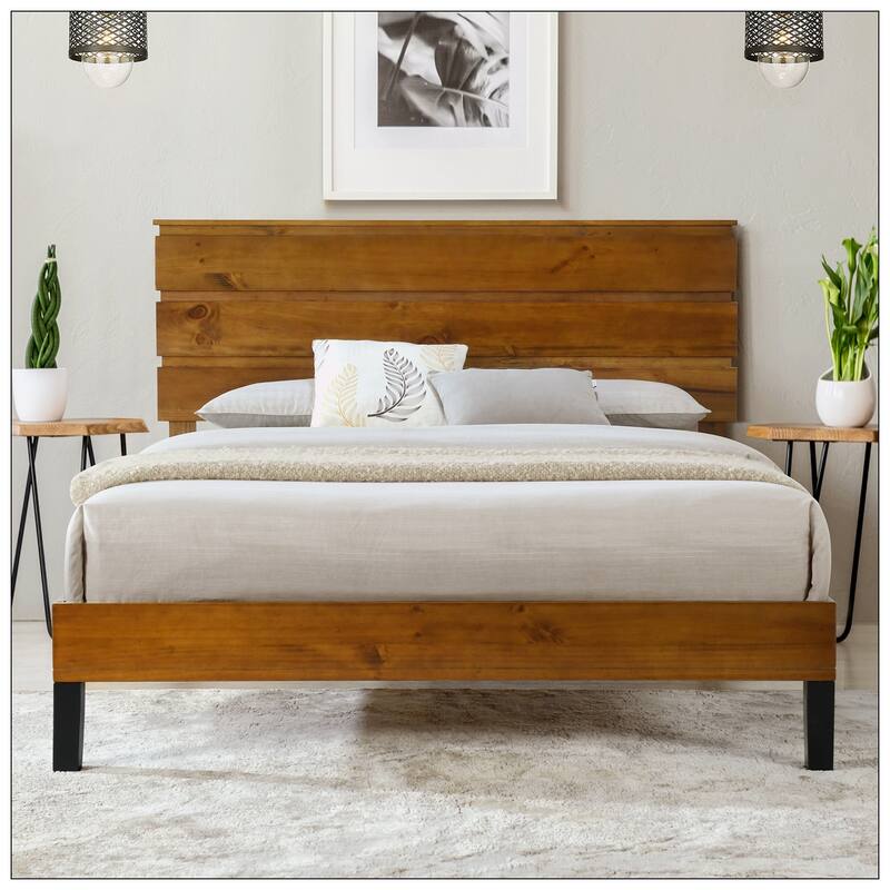 Mid-Century Modern Wood Bed - Brown-
82.28"L x 81.9"W x 45.47"H