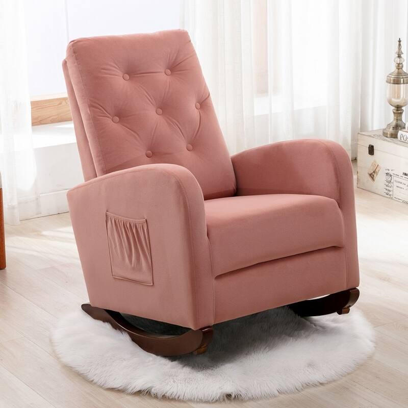 Baby Room High Back Rocking Chair Nursery Chair , Comfortable Rocker Fabric Padded Seat ,Modern High Back Armchair
