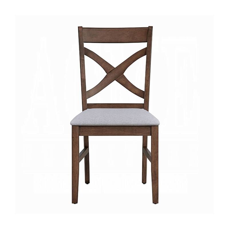 Feri Side Dining Chair Set of 2, Gray Foam Cushion, Farmhouse Brown