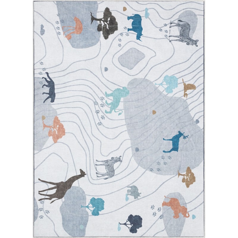 Well Woven Kids Rugs Safari Modern Machine Washable Area Rug - Grey - 3' 3" x 5' - Rectangle