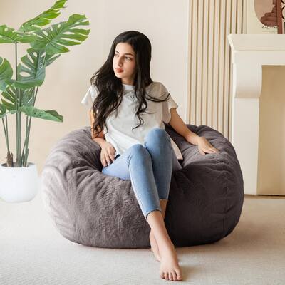 Bean Bag Chair for Adults, Ultra Soft Fur Lazy Sofa, Teardrop Bean Bags with Foam Filled, Round Fluffy Couch