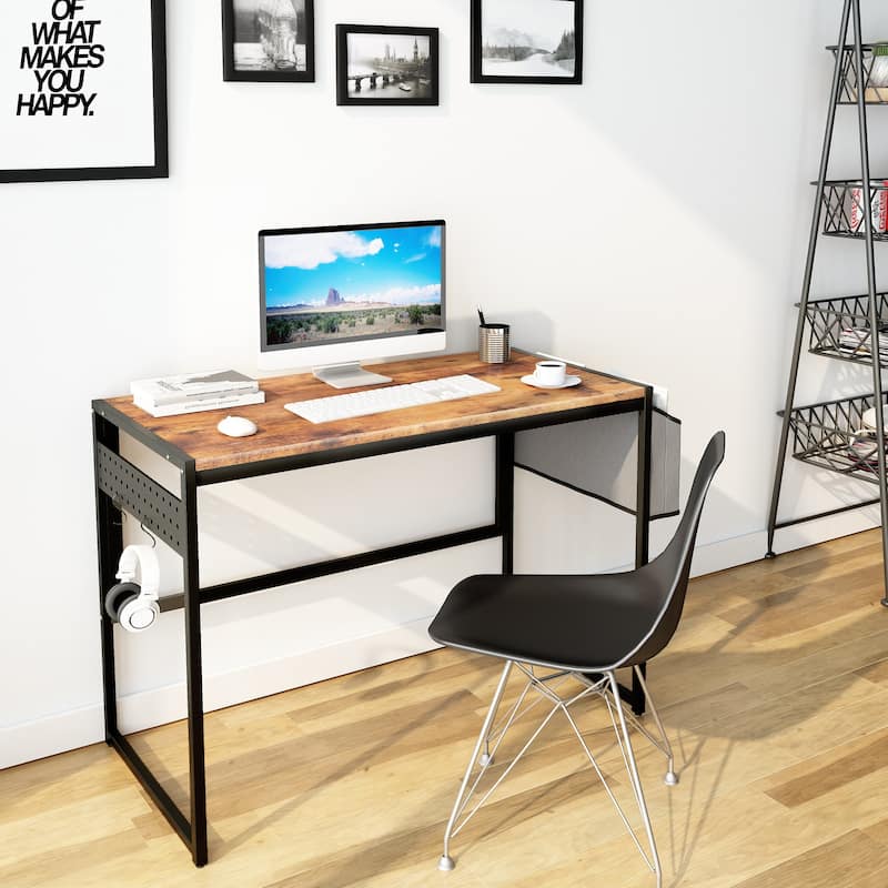 Mieres Home Office Computer Desk, Writing Study Desk, Modern Simple Style Laptop Table with Storage Bag and Hook