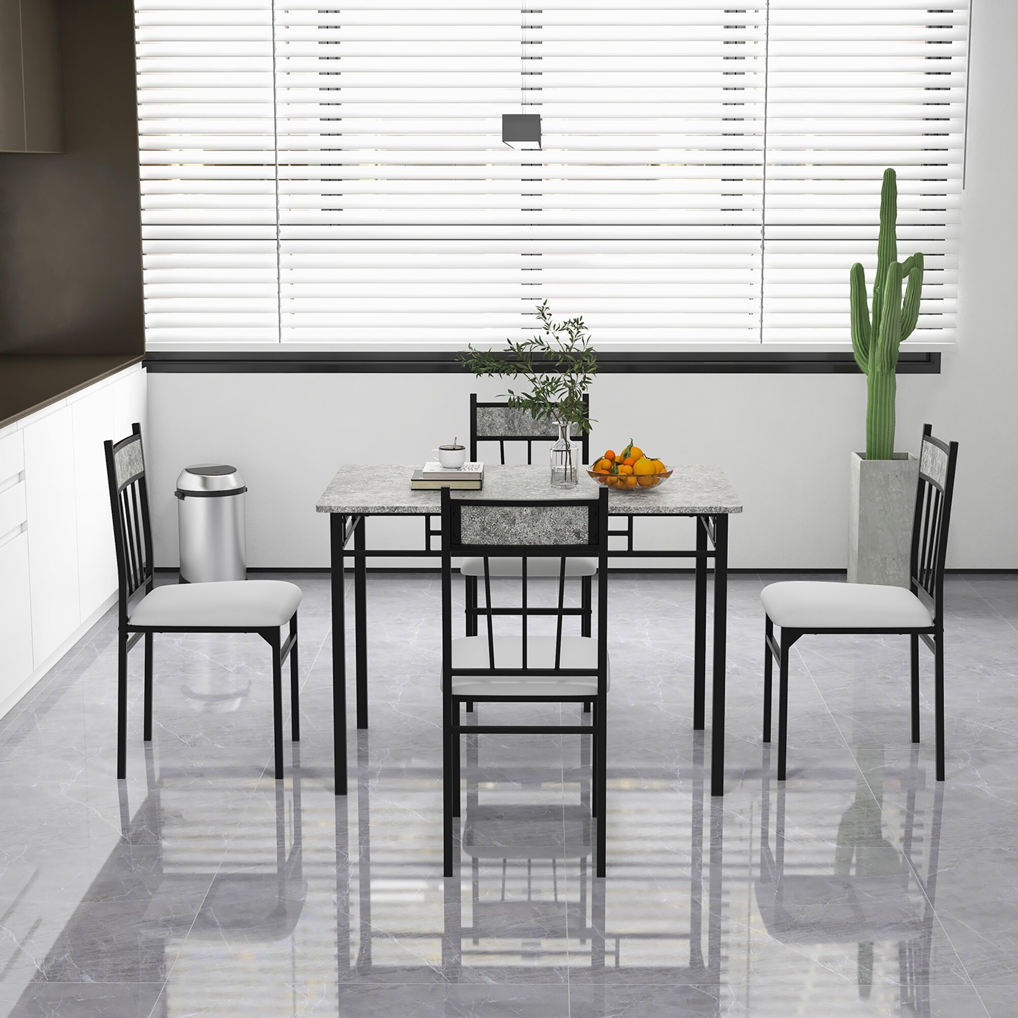 Costway 5 Piece Dining Set Faux Marble Top Table 30 and 4 Padded