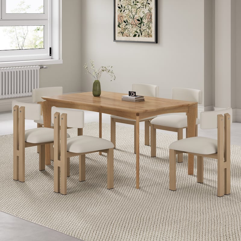 Benao 7-Piece Fabric Dining Set by Christopher Knight Home - Beige+Natural