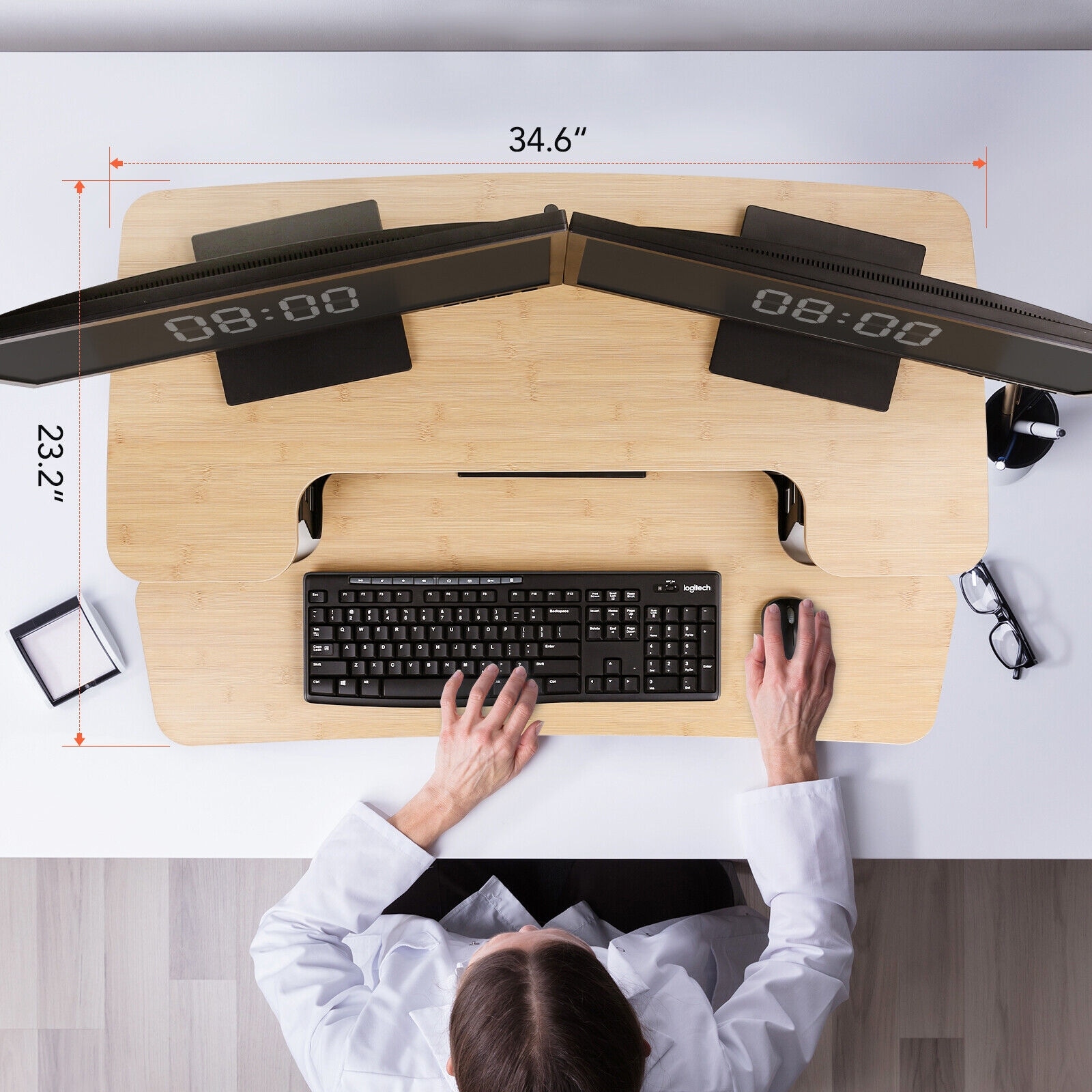 FLEXISPOT Home Office Height Adjustable Standing Desk Converter Black 28  U-Shape with Keyboard Tray 