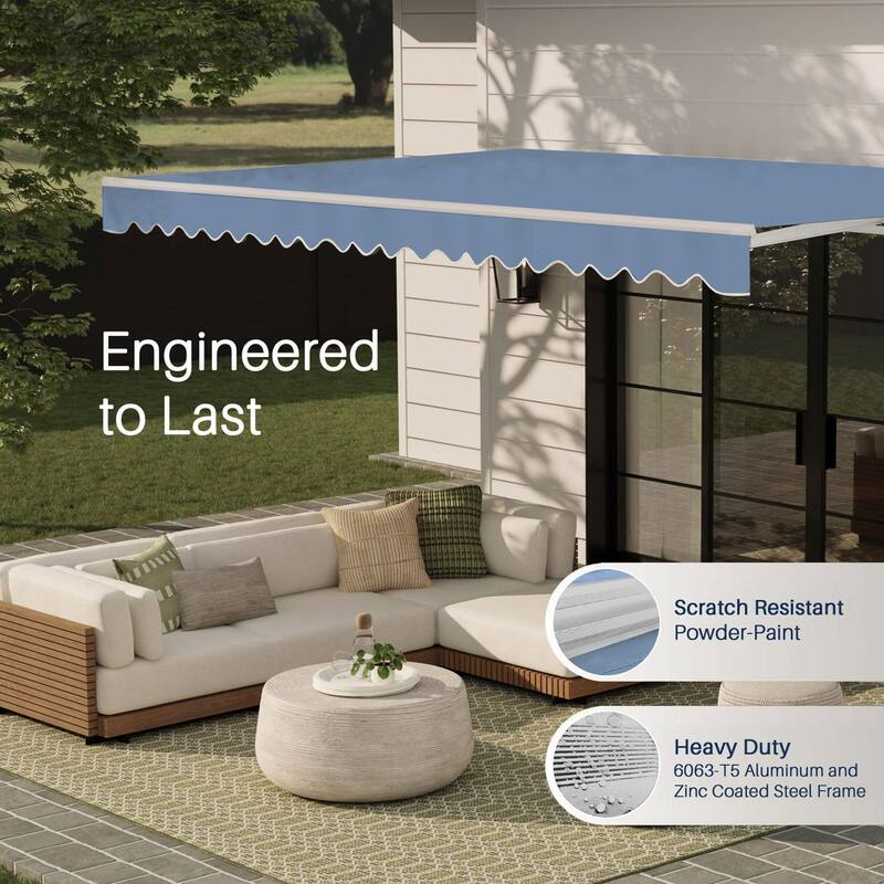 ALEKO Caribbean Manual Retractable Patio Awning - White Frame - Sky Blue - 12 x 10 Feet
