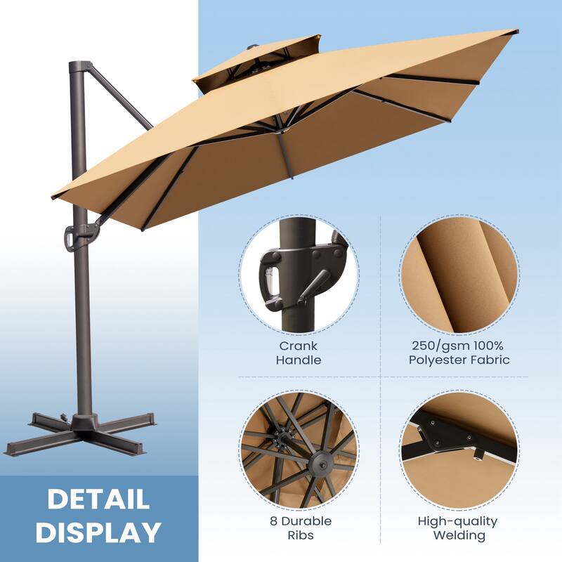 10 x 13 Feet Double Top Rectangular Patio Offset Cantilever Umbrella Aluminum with Crank