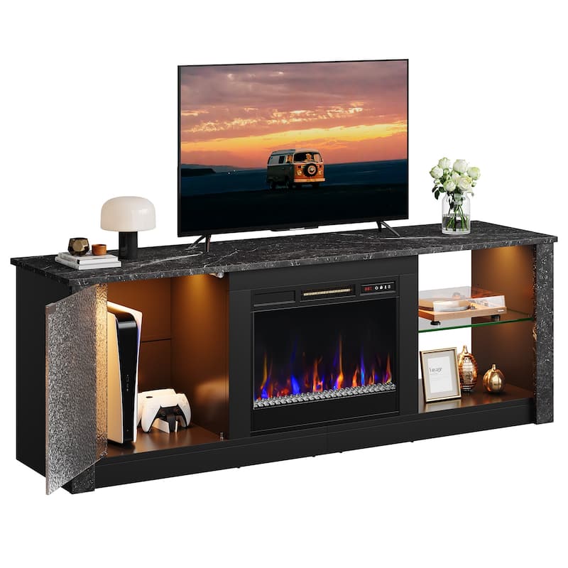 Bestier Fireplace TV Stand with 23" Electric Fireplace for TVs Up to 70 inch, LED Entertainment Center with Adjustable Shelf