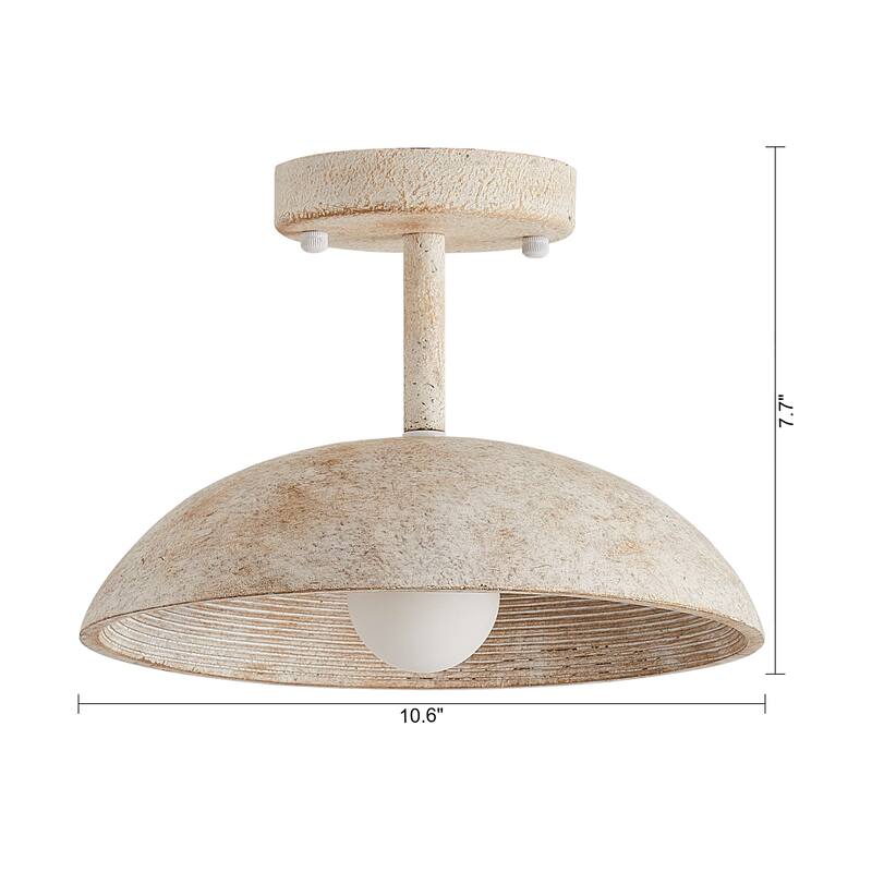 11" Farmhouse Distressed White 1-Light LED Semi-Flush Mount Ceiling Light