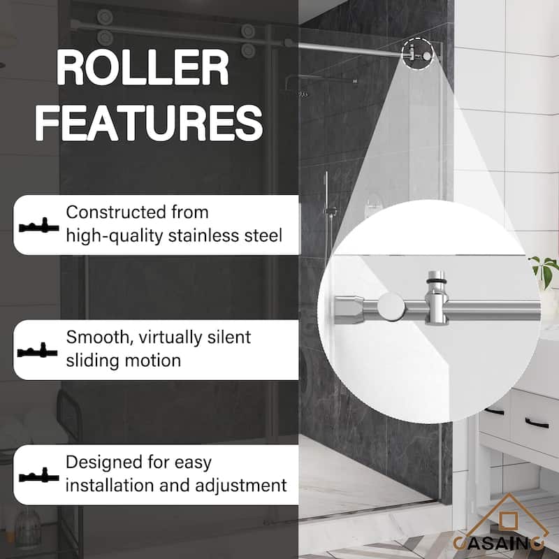CASAINC 48"/60"W x 76"H Sliding Frameless Shower Door with Clear Glass
