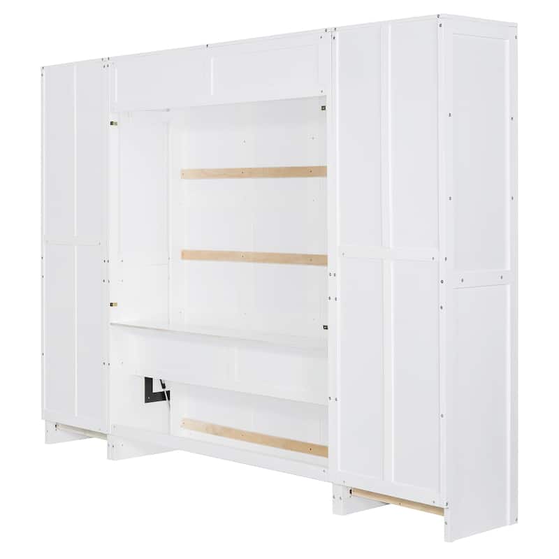 Modern Queen Murphy Bed with Closet, Drawers & Shelves