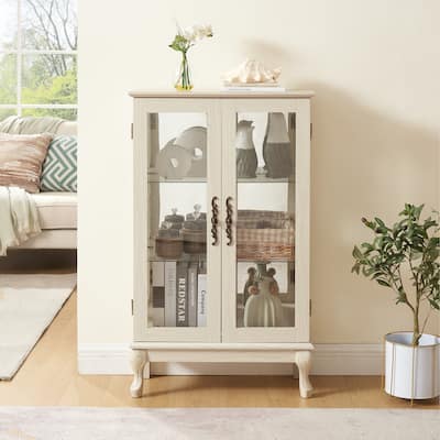 Lighted Display Cabinet with Tempered Glass Doors，Adjustable Shelves