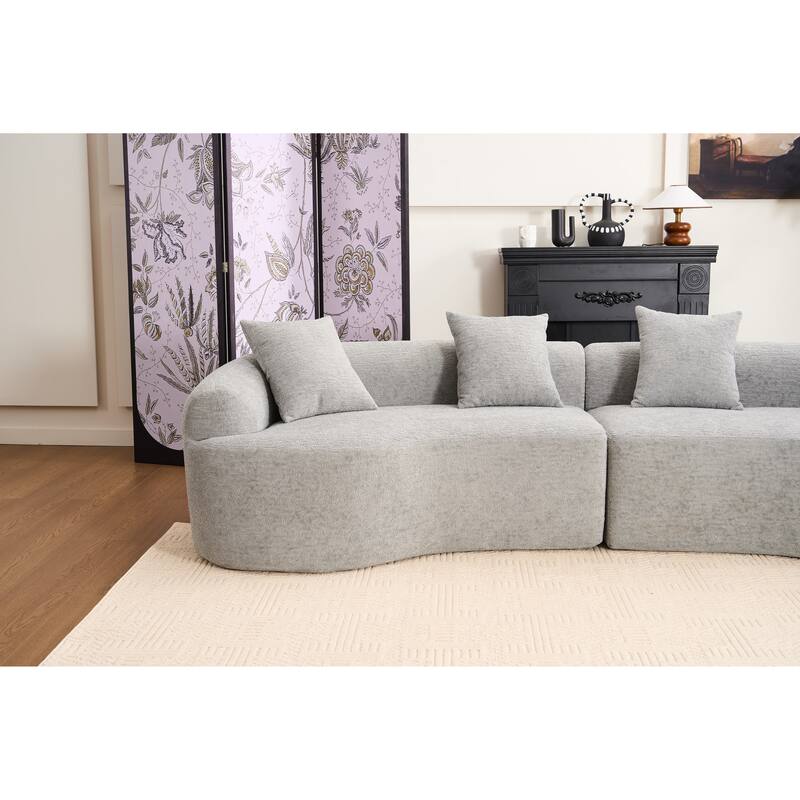 Modular Curved Sectional Sofa, Full Compression 4-Seater Foam Couch, Chenille Boneless Cloud Sofa for Living Room, Bedroom