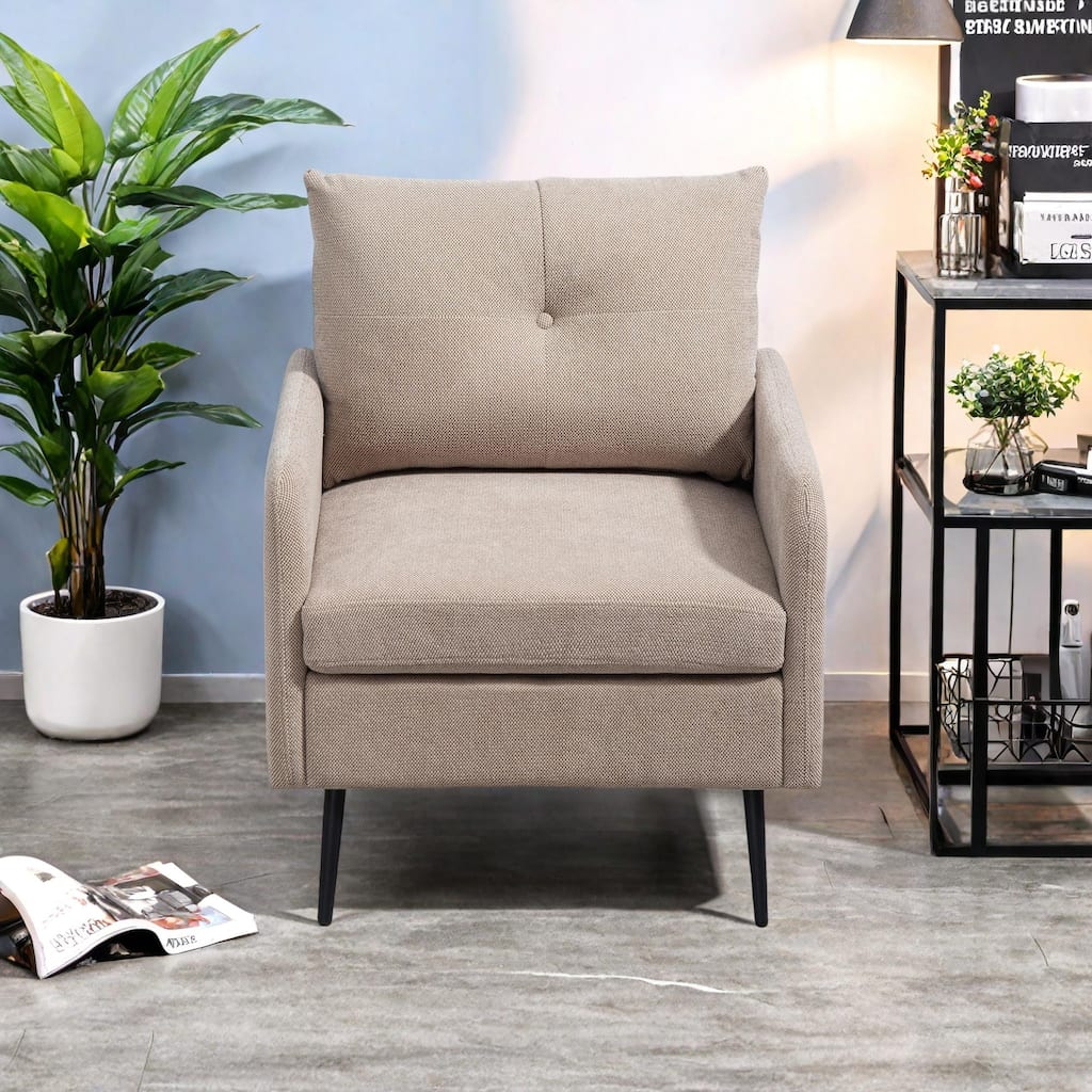 Chenille Fabric Accent Chair with Black Metal Legs, Sturdy Wood Frame, and 300 lbs Weight Capacity