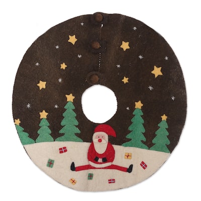 Novica Handmade Playful Santa Wool Felt Tree Skirt