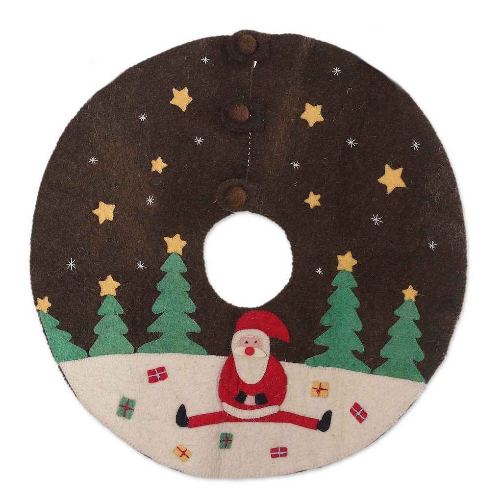 Novica Handmade Playful Santa Wool Felt Tree Skirt