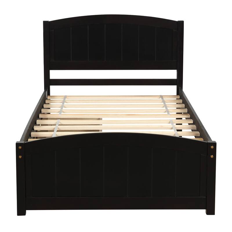 Twin Size Platform Bed with Two Drawers, White - Espresso