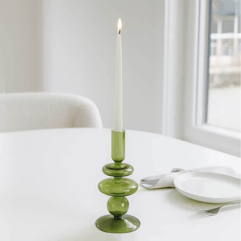 Sculptural Glass Candle Holder with Rounded Accent Base - Modern Tabletop Candle Holder for Any Room