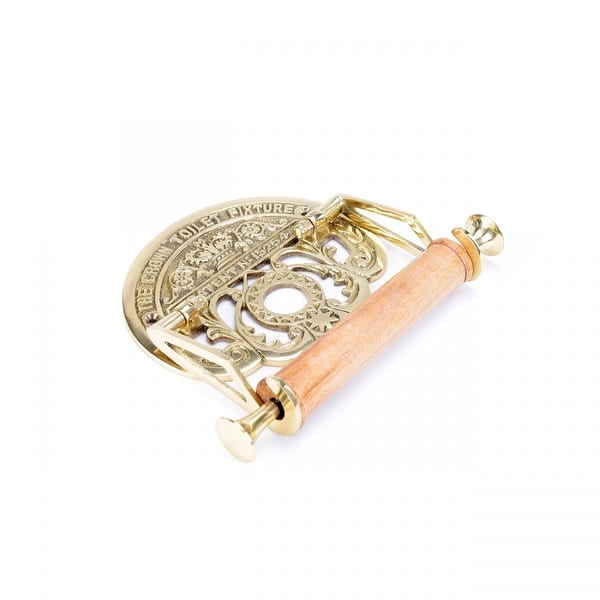 Fenzo Traditional Brass Toilet Roll Holder Water Loo Wooden