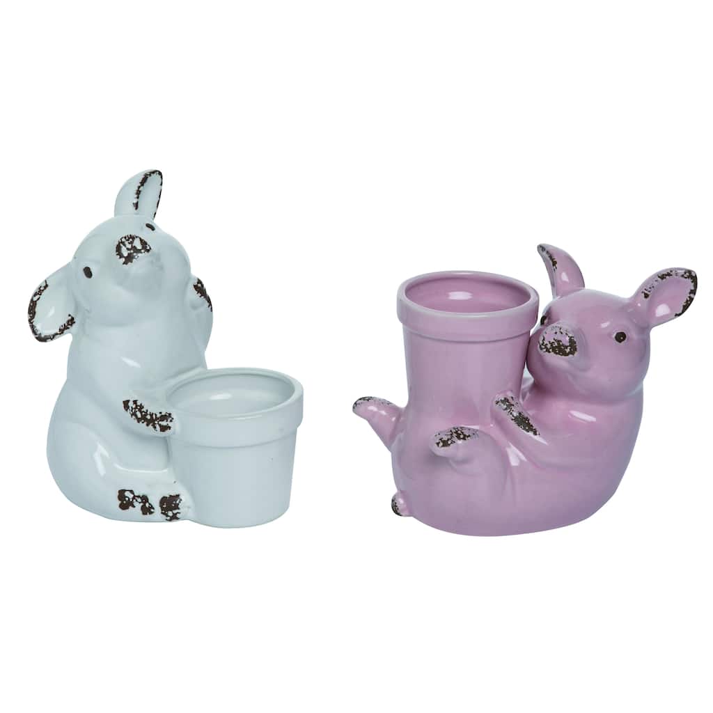 Transpac Ceramic Pig w/Wings Planter Set of 2 7.5 x 4.5 x 5.25 inch