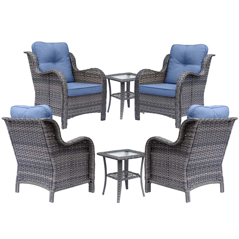 High Back Gray Wicker Rattan Outdoor Patio table and chairs Set