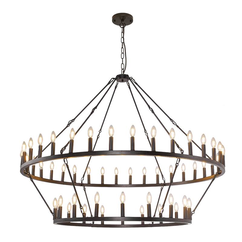 59.84'' 54-Lights Candle Dimmable Two Tiers Wagon Wheel Chandeliers