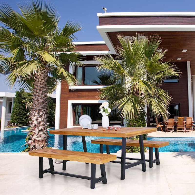 3-piece Acacia Wood Dining Set - Natural