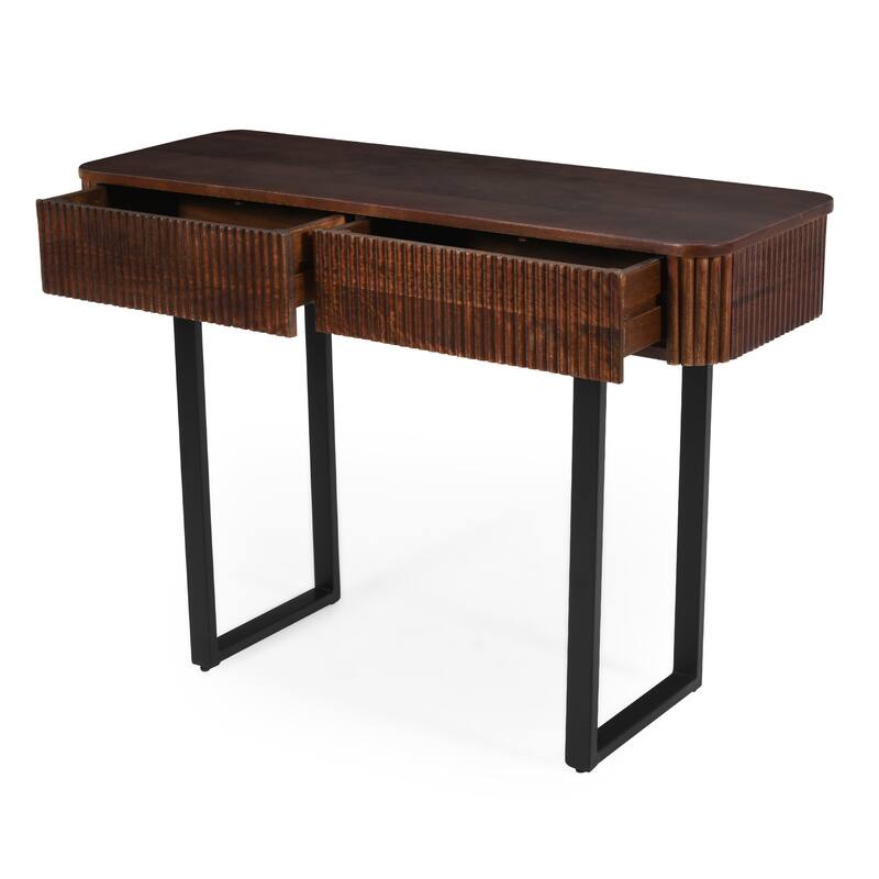 Solid Wood Console Table 40-Inch Fluted Entryway Table with 2 Storage Drawers and Metal Legs for Entryway Hallway Living Room