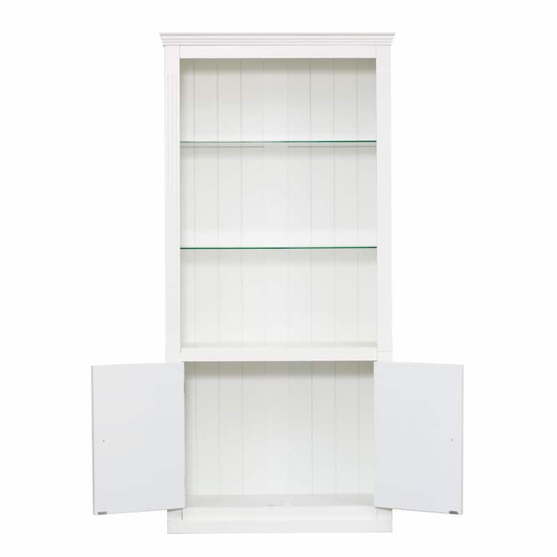 78.75"Tall Display Shelves with 5 Colors Adjustable LED Ceiling Light, Retro-style Bookcases with Tempered Glass Shelves
