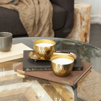 Gold or Copper or Silver Metal Scented Hammered 10 oz 1 Wick Candle with White Wax (Set of 2)
