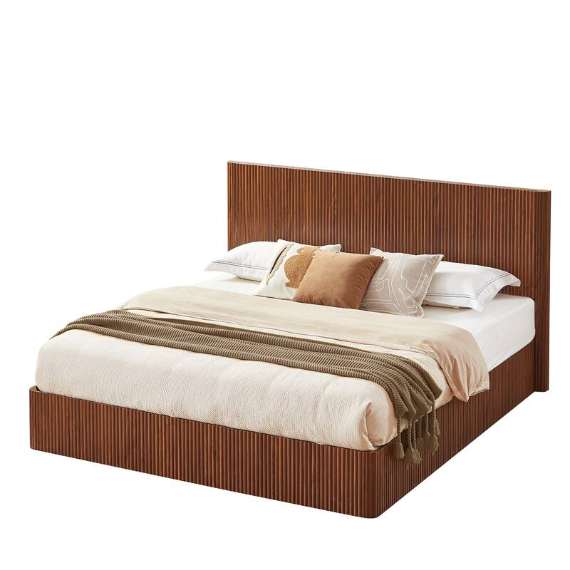 Hydraulic Lift Storage Bed Frame with Headboard/Wooden Corrugated Platform Bed Frame/No Box Spring Needed/Noise-Free Design/King