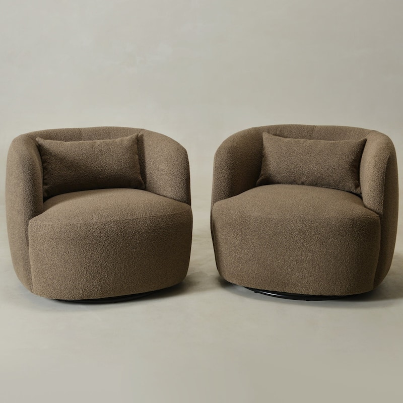 KINWELL 34" Wide Boucle Upholstered Sherpa Swivel Armchair (Set of 2)