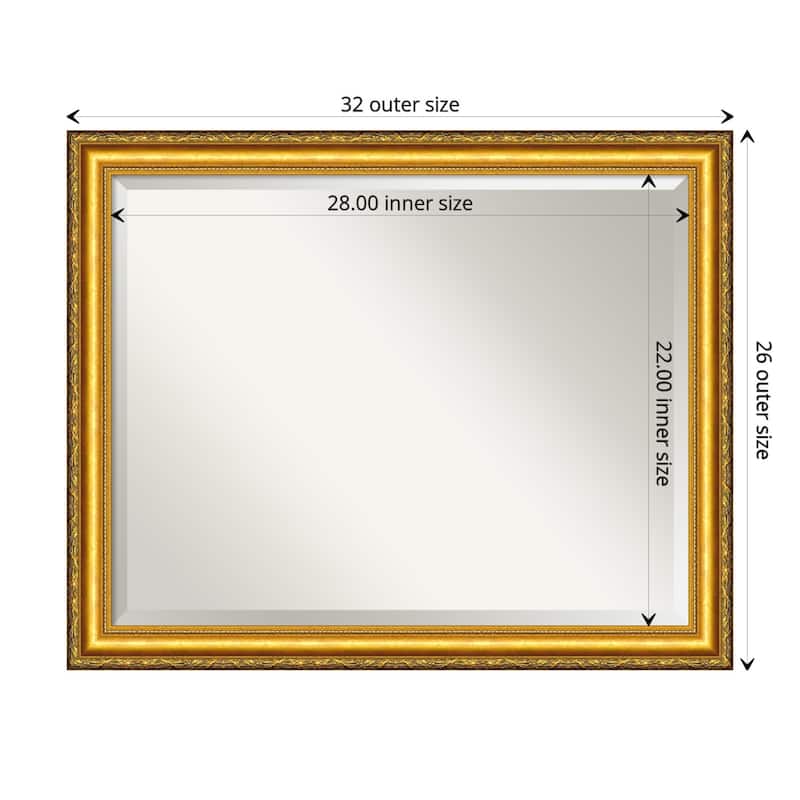 Beveled Wood Wall Mirror - Colonial Embossed Gold Frame - Outer Size: 32 x 26 in