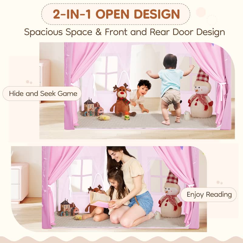 EROMMY Kids Tent Playhouse with LED Star Lights and Padded Mat, Large Indoor Toddler Tent for Boys and Girls.