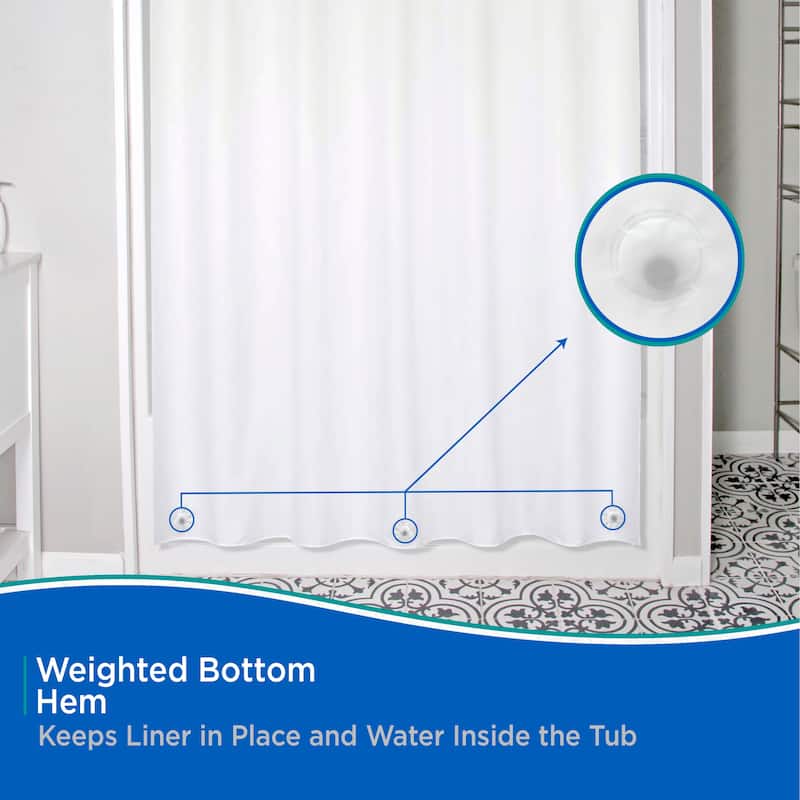 Kenney Medium Weight PEVA Shower Curtain Liner & Beaded Roller Ring Set, 70" W x 72" H