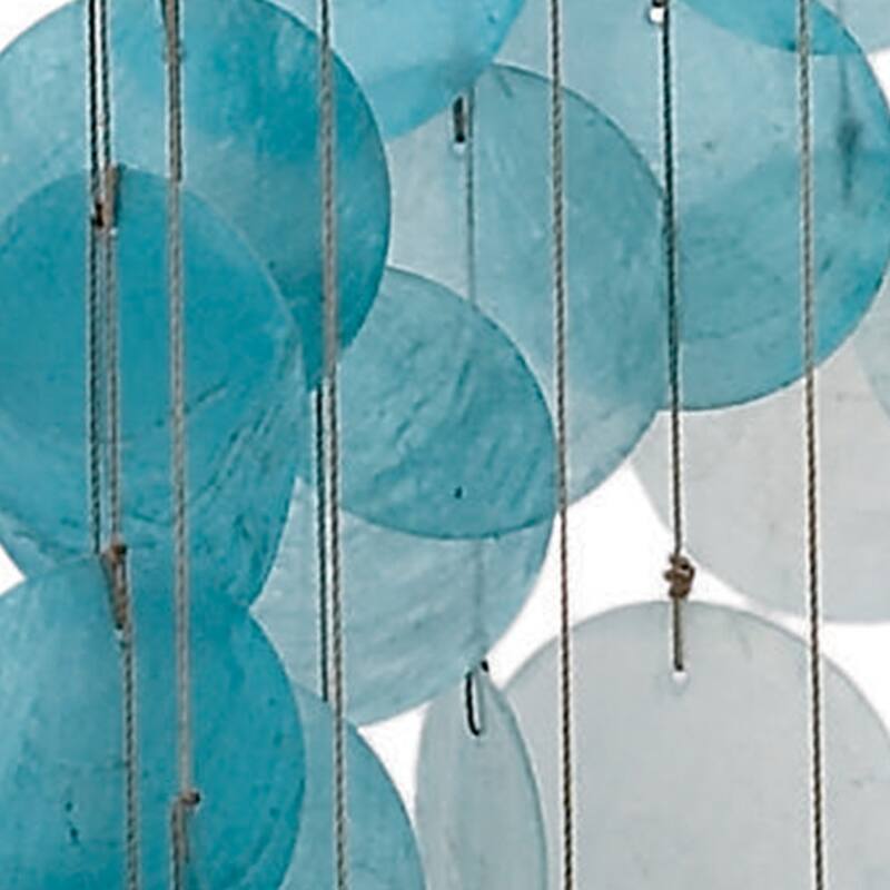 Capiz Shell Waterfall Windchime with Silver Ring - Teal - Roche River Decor